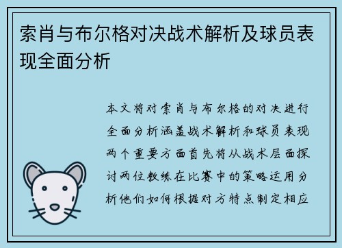 索肖与布尔格对决战术解析及球员表现全面分析