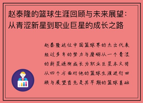赵泰隆的篮球生涯回顾与未来展望：从青涩新星到职业巨星的成长之路